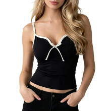 (M, Black) Women's Sleeveless Camisole Stylish Contrast Color Trim Sweetheart Neck Slim Fit Spaghetti Strap Tank Tops