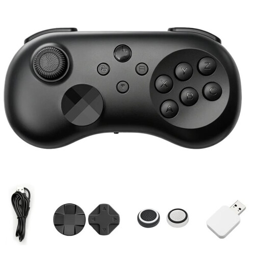 Y04 Wireless Game Controller with Receiver for /PC/PS4 - Hall Effect Joystick 6-Button Layout Arcade Gamepad Black