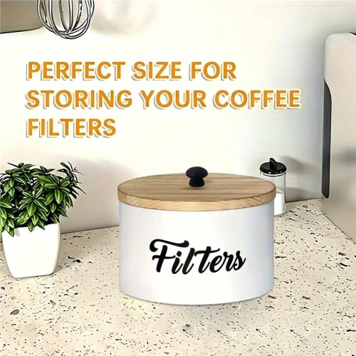 1pc, White Filter Storage Container Basket for Counter, Wooden Crate, Coffee Bar Accesso 1