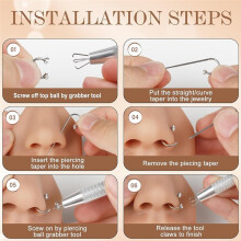 Herramienta para Sujetar Bolas de Piercing para Cambiar Joyas, Aplicador de Pendientes de Acero Inoxidable con Parte Trasera Plana Interna