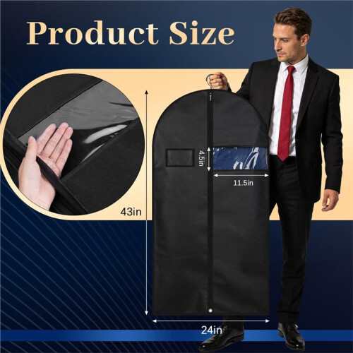 Conjunto de 5 Sacos Premium para Guardar Roupas, Sacos de 43 Polegadas para Pendurar Roupas, Sacos para Ternos para Viagem com Janela Transparente 1