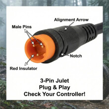 E Bike Headlight for Ridsta RQ20 3-Pin Julet Waterproof Connector Bright 20W LED Plug and 3-Inch Spotlight