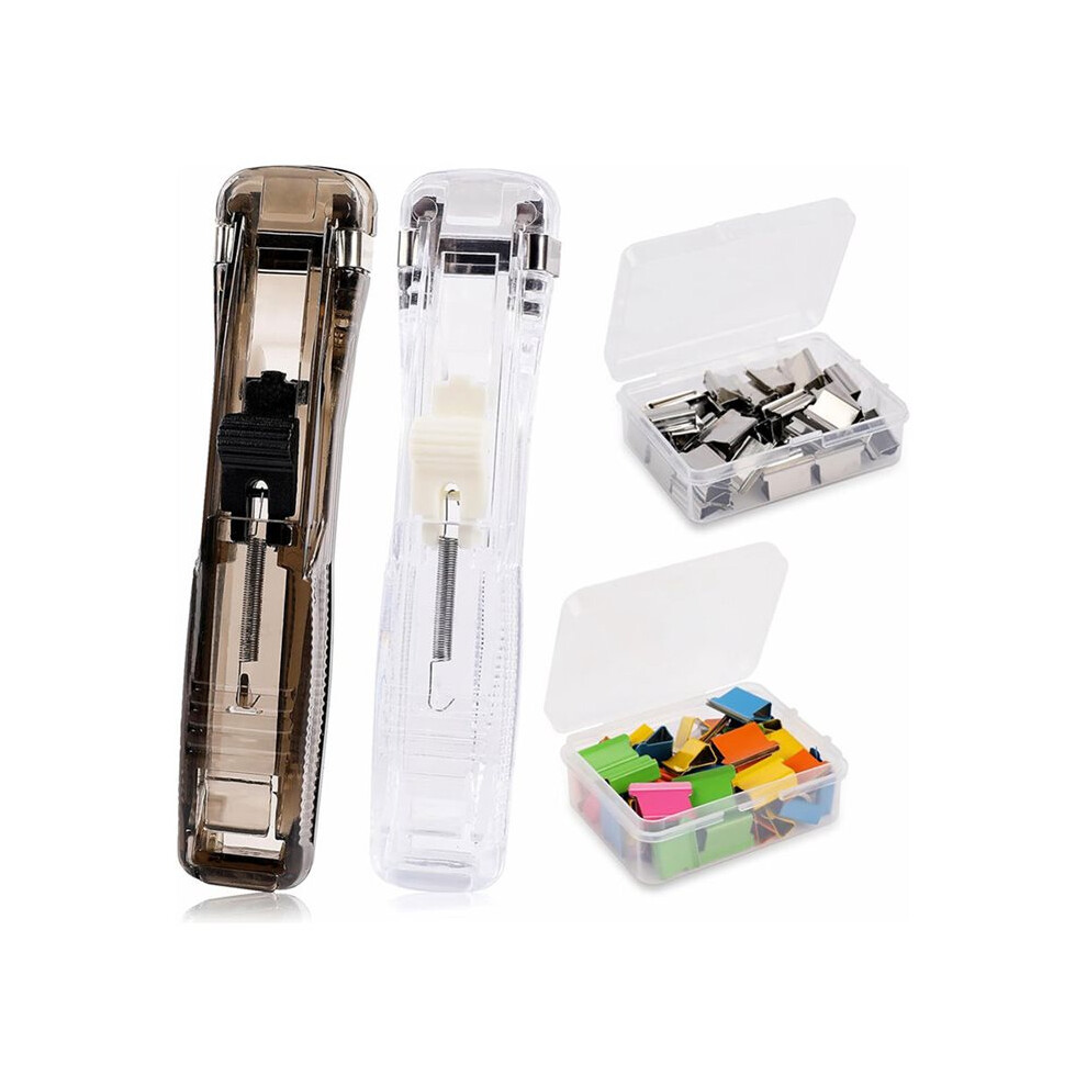 Saudism 2 Pcs Portable Handheld Paper Clam Clip Dispenser With 100 Pcs Paper Clam Clip Refills Push Stapler Dispenser