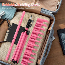 Braiding Rack with Tray, 144 Pegs Height Adjustable, 2-Side Hair Extension Holder, Hair Stand with Stylist Tools