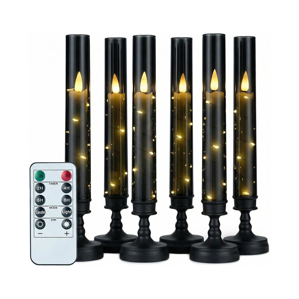 6Pc Flameless Candles With Timer,Flickering Flameless Led Pillar Candles For Romantic Ambiance With Embedded Star String Black 4711646130919