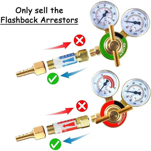 1set/2pcs Oxygen and Acetylene Flashback Preventer Kit, Solid Brass Safety Valve to Prevent Dangerous Operations 2