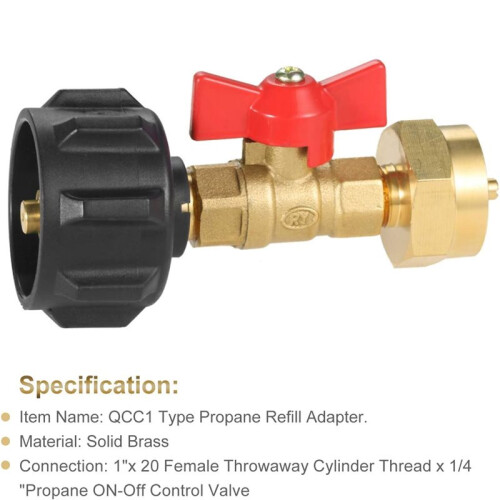 1Pc QCC1 Propane Refill Adapter for 1LB Propane Bottle Tank with Shut /Off Controller Valve 1