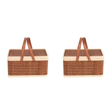 2X Nouveau Panier en Bambou Panier Tissé Respectueux de la Nature Panier de Pique-Nique en Bambou avec Couvercle Panier de Rangement de Pain de