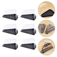 200Pcs Cake Slice Plastic Clear Cupcake Container Cheesecake Box with Blister Box with Black Bottom