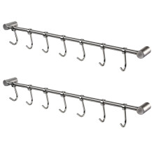 2X Kitchen Rail Rack Wall Mounted Utensil Hanging Rack Stainless Steel Hanger Hooks