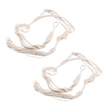 2X Macrame Double Plant Hanger Indoor Outdoor 2 Tier Hanging Planter Cotton Rope 4 Legs 67 inch