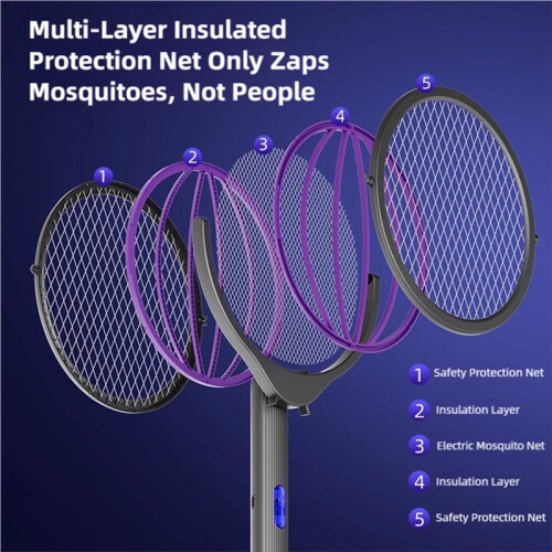 Retractable Electric Mosquito Racket Rechargeable Rotating- Mosquito Indoor Outdoor Dual-Use Fly Bug Zapper 2