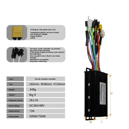 36V 48V 26A E-Bike Sinuswellen-Controller mit DZ32 Farb-LCD-Display Tri-Mode E-Scooter Lithium-Akku-Upgrade-Kit