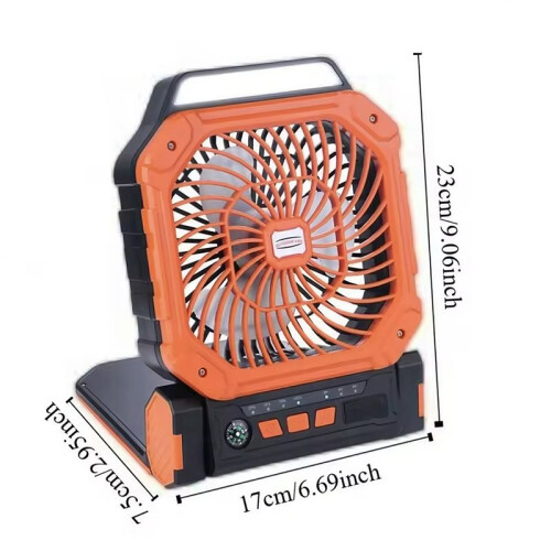 Ventilatore Portatile Solare con Luce LED, USB, Timer e Bussola per Avventure All'Aria Aperta. 1