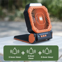 Solar Portable Fan with LED Light, USB, Timer & Compass for Outdoor Adventures