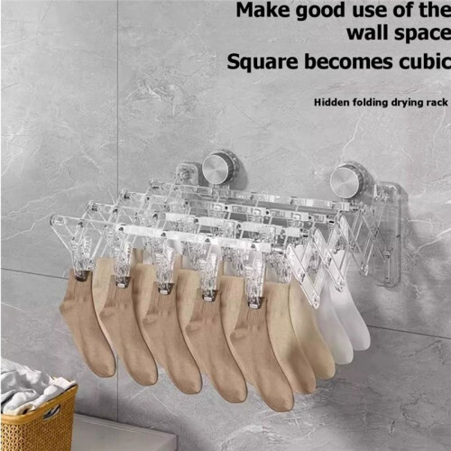 Suction Cup Sock Rack, Concealed Multifunctional Folding Drying Rack, 20 Clips, No Punching Storage Artifact. 1