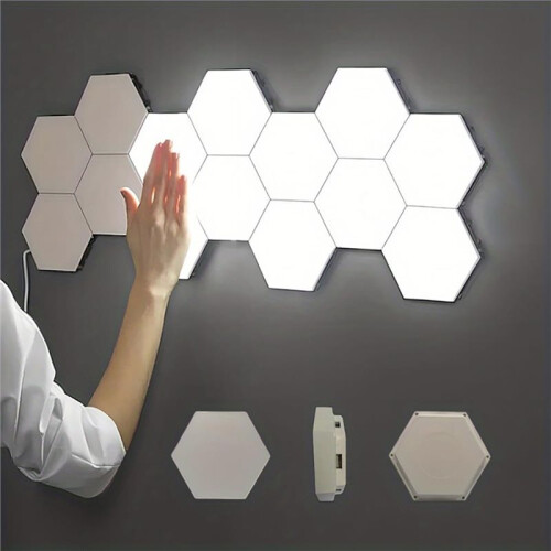 Hexagon Lights, Minimalist White Touch Night Light, Center Touch-Sensitive Wall Panels, Hex Light