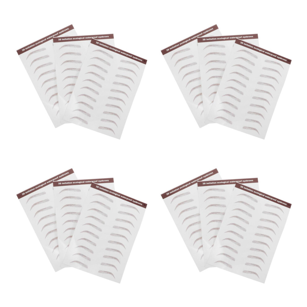 Villcase 12Sheets Light Brown Water Transfer Waterproof Eyebrow Shape Stickers