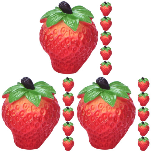 18Pcs Mini Artificial Strawberries Red Resin Photo Prop Decor