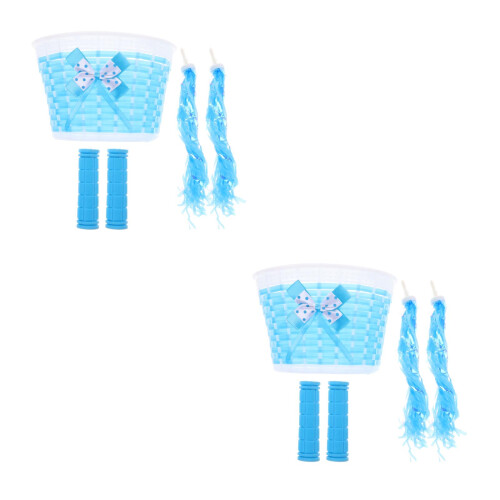 2Sets Blue Plastic Tricycle Basket and Handlebar Streamers Kids Decor