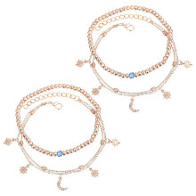 2 Sets/4pcs Beaded Stars And Moon Anklets Miss Multi-Layer Vintage