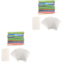 2Sets Candy Sticks Met Lollipophouders En Zakjes in Assorti Kleuren
