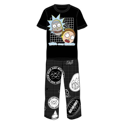 Rick And Morty (L, Black/White) Rick And Morty Mens Grid Pyjama Set