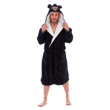 (L-XL, Black/White) Keanu Mens Gorilla Head Fleece Dressing Gown
