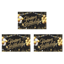 3X Birthday Backdrop Banner Black Gold Backdrop Sign Happy Birthday Party Decoration Set for Girls Men Women Celebration