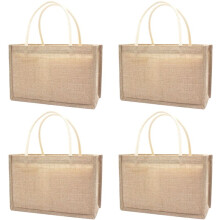 4X Jute Burlap Tote Large Reusable Grocery Bags with Handles Women Shopping Bag DIY Eco-Friendly Shopping Bag, L