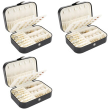 3X Organisateur de Bijoux de Double Couche en Cuir PU Petit Étui à Bijoux de Portable pour Femmes Filles, Noir