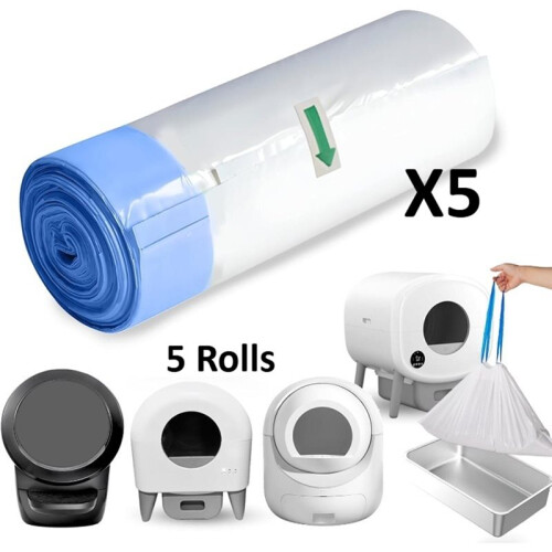 5 Rolls Self Cleaning Cat Litter Box Liners 20 Counts Extra Thick for Automatic Cat Litter Box Robot with Drawstring 1