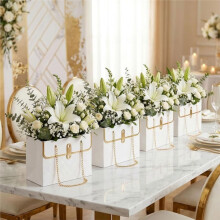 15 Pack Flower Paper Gift Bag, Bouquet Portable Flower Handbag Box with Metal Chain, Rectangle Wedding Gift Wrap Bag