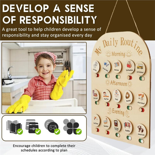 Wood Visual Schedule Visual Wall Planner Daily Routine Chart for Kids Daily Visual Schedule Card Chore Chart