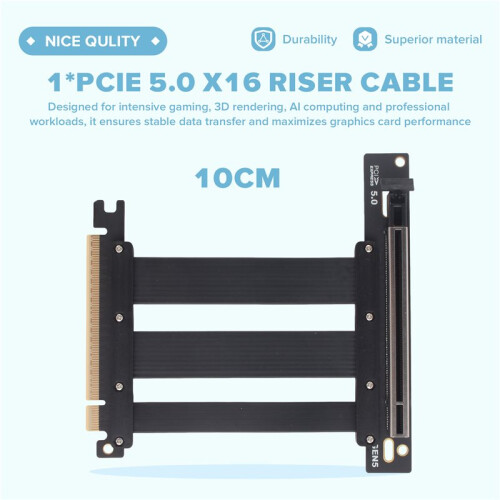 Cabo Riser PCIe 5.0 X16 Compatível com GPU PCIe 5.0, Extensão de Slot de 90 Graus para GPU RTX 5090 10CM 1