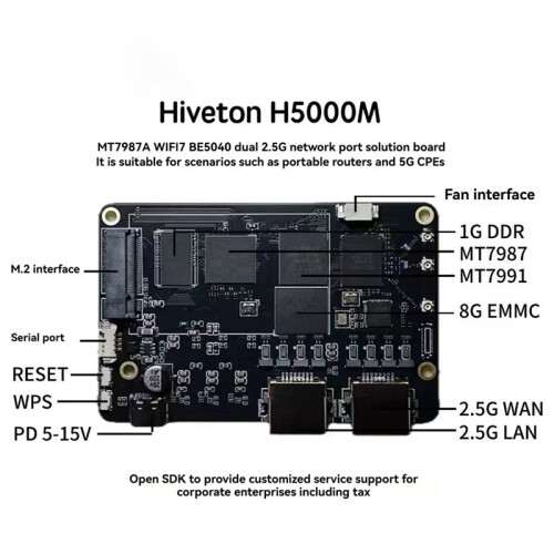 H5000M 5G CPE Router WIFI7 Router MT7987A Development Board WiFi7 BE5000 Dual 2.5G  for  Computing OpenWrt 1