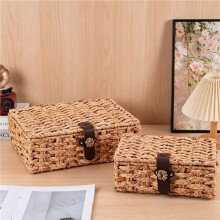 Rieten Opbergmand met Deksel, Rechthoekige Geweven Mand van Natuurlijk Zeegras, Opbergdozen voor Decoratie op een Plank, voor Kleine Spullen in Huis