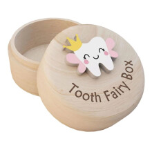 Tooth Fairy Box for Girls, Cute Carved Wooden Box with 3D Tooth, Stores Lost Teeth for Kids, Souvenir Dropped