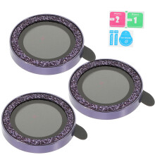 3Pcs Purple Camera Lens Protector Tempered Glass Bling Ring Cover