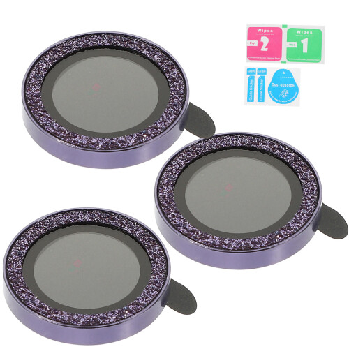 3Pcs Purple Camera Lens Protector Tempered Glass Bling Ring Cover