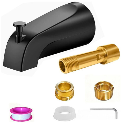 Bico de Banheira Preto com Desviador, Bico de 5,3 Polegadas, Compatível com Tubos de Cobre de 1/2" e Tubos com Rosca IPS de 1/2" ou 3/4"