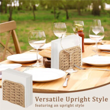 Woven Rattan Wicker Upright Napkin Holders for Table Standing Paper Dispenser for Guest Restaurant Kitchen Bathroom Room