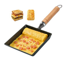 Poêle à Tamagoyaki en Fonte, Poêle à Omelette Japonaise, Poêle Rectangulaire pour Sandwichs et Petit-Déjeuner avec Manche en Bois