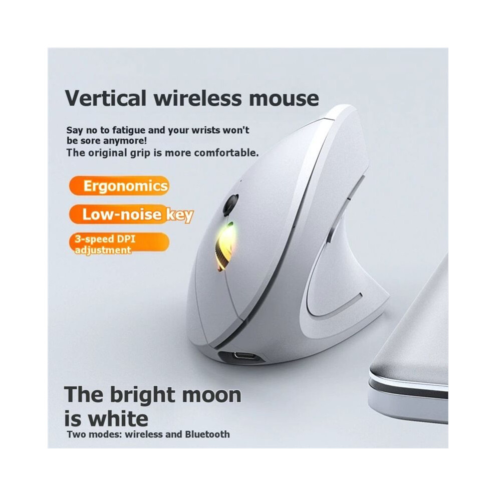 2.4Ghz Wireless Vertical Ergonomic Mouse Rechargeable Mice Dpi 800/1200/1600 For Laptop Pc Desktop White 4711967983737