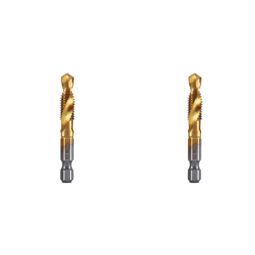 2pcs M8x1.25 Hex Shank Titanium Plated HSS Screw Thread Metric Tap Drill Bits Screw Compound Tap Open Chamfer Tool