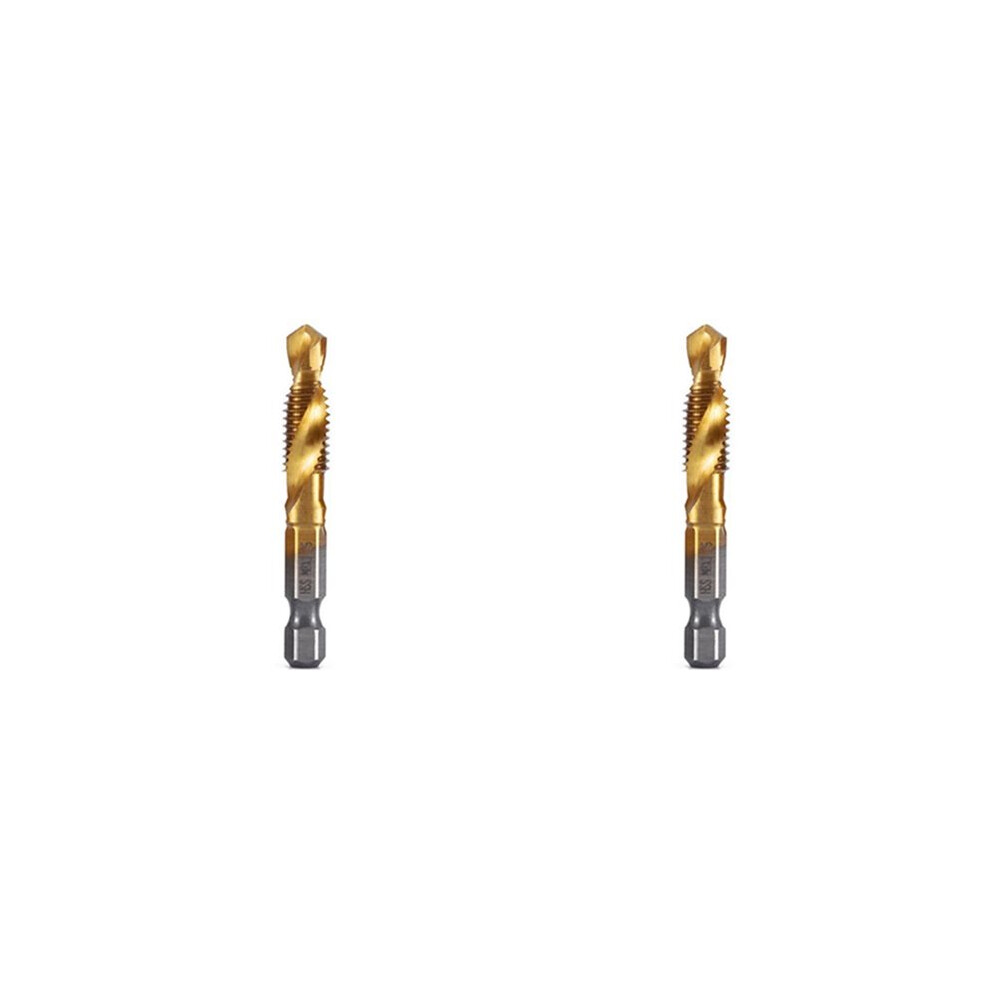 2Pcs M8x1.25 Hex Shank Titanium Plated Hss Screw Thread Metric Tap Drill Bits Screw Compound Tap Open Chamfer Tool 6031256735259