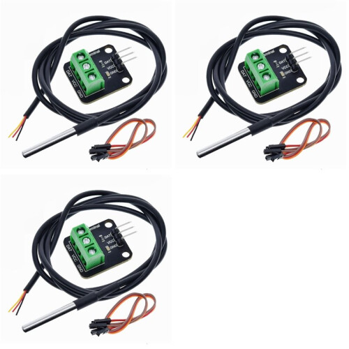 3X DS18B20 Temperature Sensor Module Kit Waterproof 100CM Digital Sensor Cable Probe Terminal Adapter for