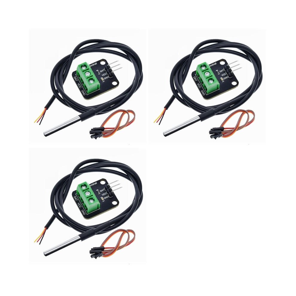 3X Ds18b20 Temperature Sensor Module Kit Waterproof 100Cm Digital Sensor Cable Probe Terminal Adapter For 6033687958368