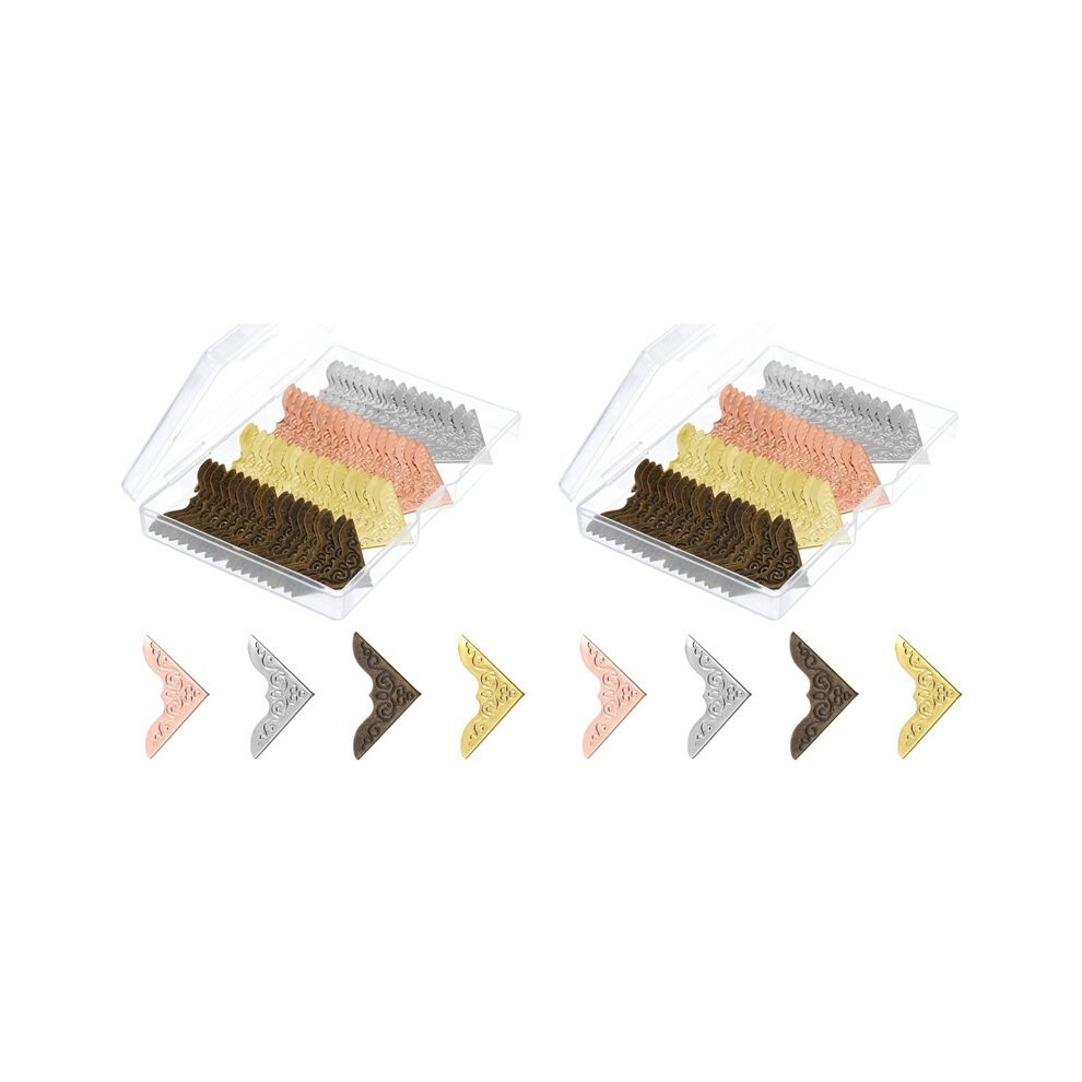160 Pieces Metal Book Corners, Vintage Iron Corner Protectors Decorative Cover Guard With Storage Box For Scrapbook 4714183799939