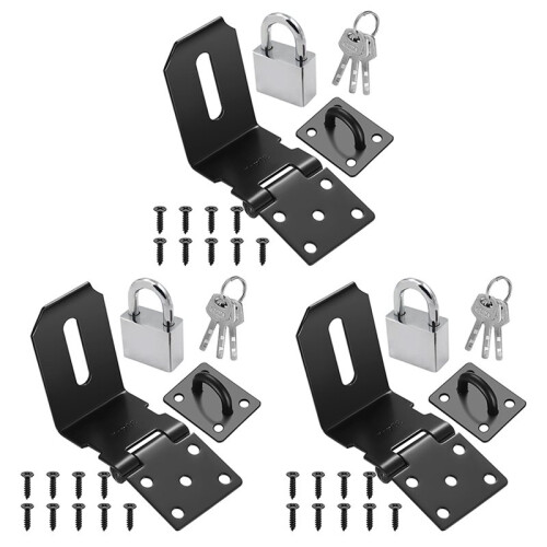 3Conjunto Fechos para Cadeado de 4 Polegadas e 90 Graus, Fecho para Cadeado de Aço Inoxidável com Conjunto de Cadeado e Chaves, Travas para Porta